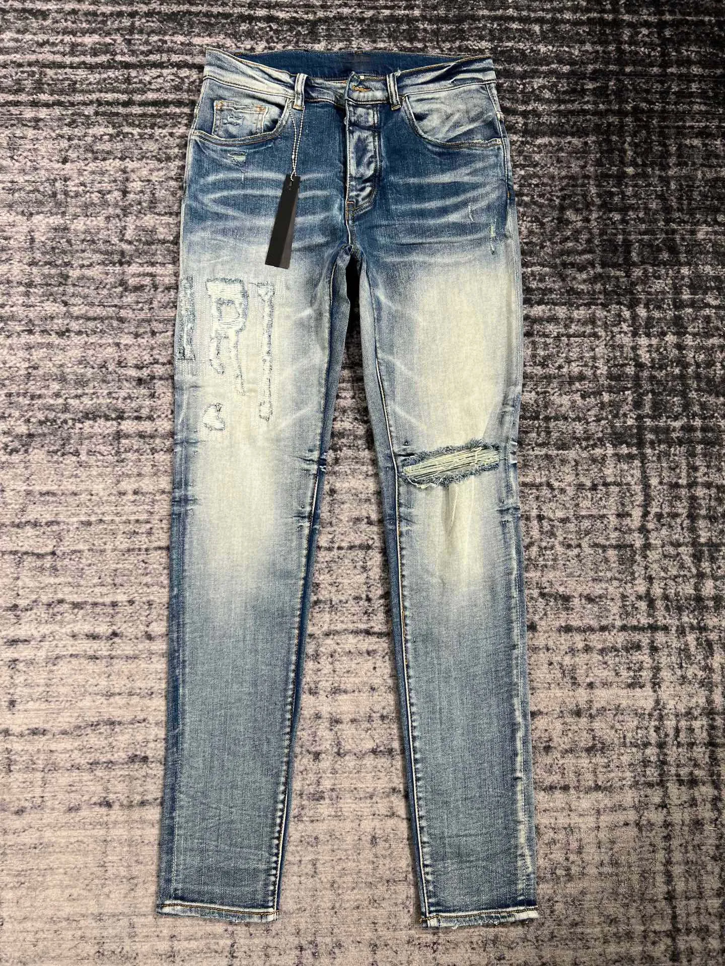 men distressed skinny lt blue jeans