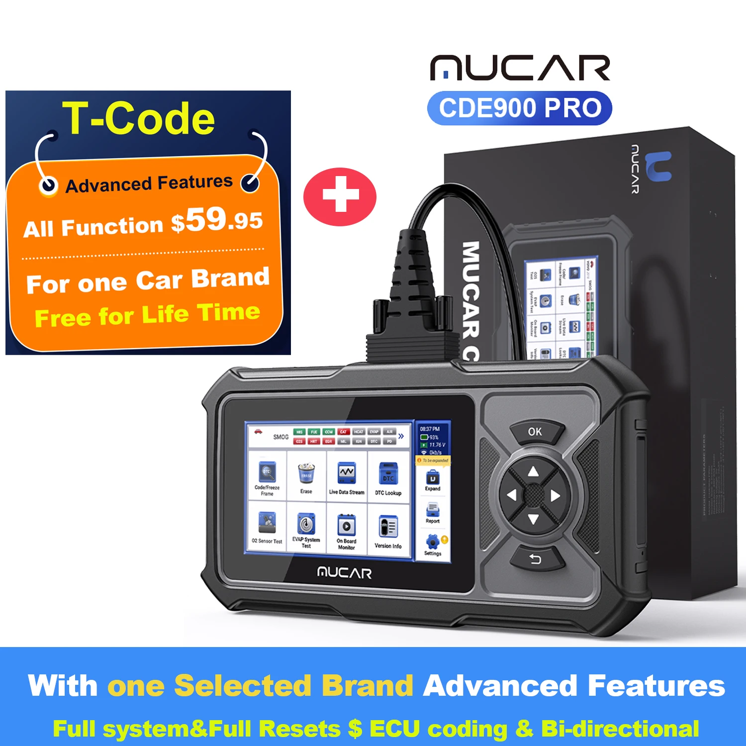 

MUCAR CDE900 Pro OBD2 Диагностический инструмент Полная диагностика системы 28 Сброс/Обслуживание Двунаправленное управление 32G Storage obd 2 Сканер