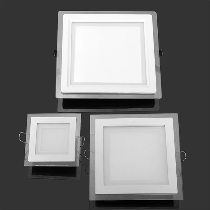 Square LED Panel Downlight 6W 9W 12W 18W 24W Glass Panel Light Ceiling Recessed Lamp LED Spot Light AC85-265V With Adapter 3000K