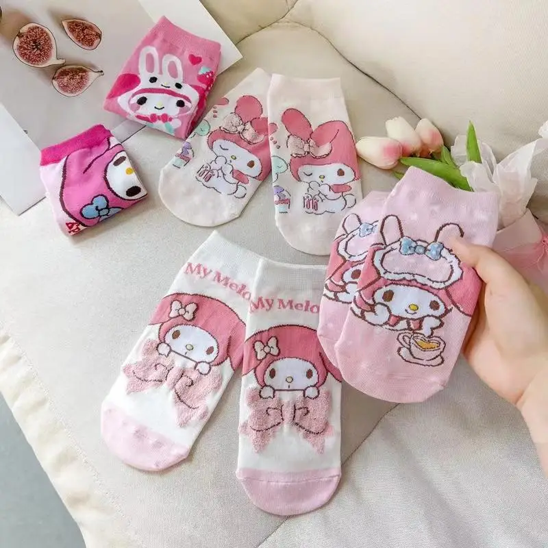 

Новые милые носки-лодочки серии «My Melody» Sanrios, летние носки для девочек с милыми рисунками из мультфильмов, рождественские подарки для детей на день рождения