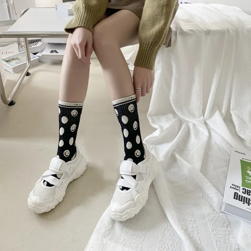 5pairs Personality Woman Socks Fashion Cotton Print Comfortable Trend Middle Tube Socks Painting Stockings Streetwear