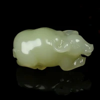 natural white jade handmade three dimensional carved cow pendant fashion boutique jewelry mens and womens necklace handlepiece