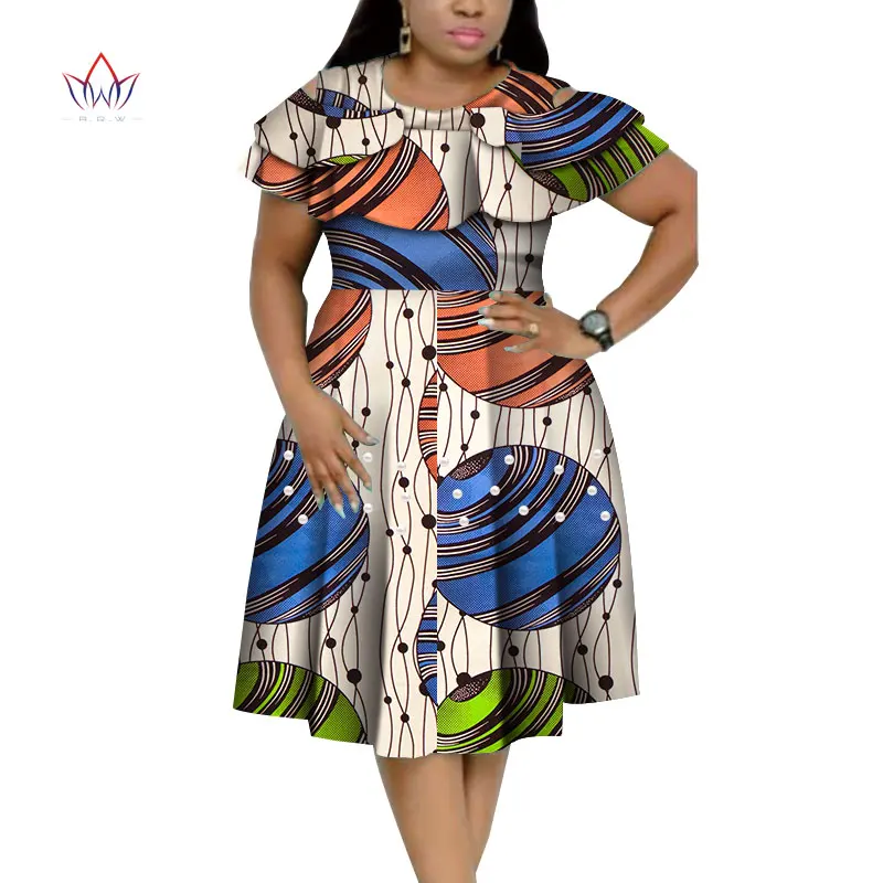 New Bazin Riche African Ruffles Collar Dresses for Women Dashiki Print Pearls Vestidos Clothing WY4401 | Тематическая одежда и