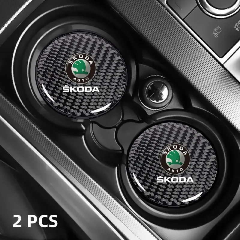 

2Pcs Carbon Fiber Car Water Coaster Cup Mat Bottle Holder Anti-slip For Skoda Octavia RAPID Superb Fabia Kodiaq Kamiq Karoq
