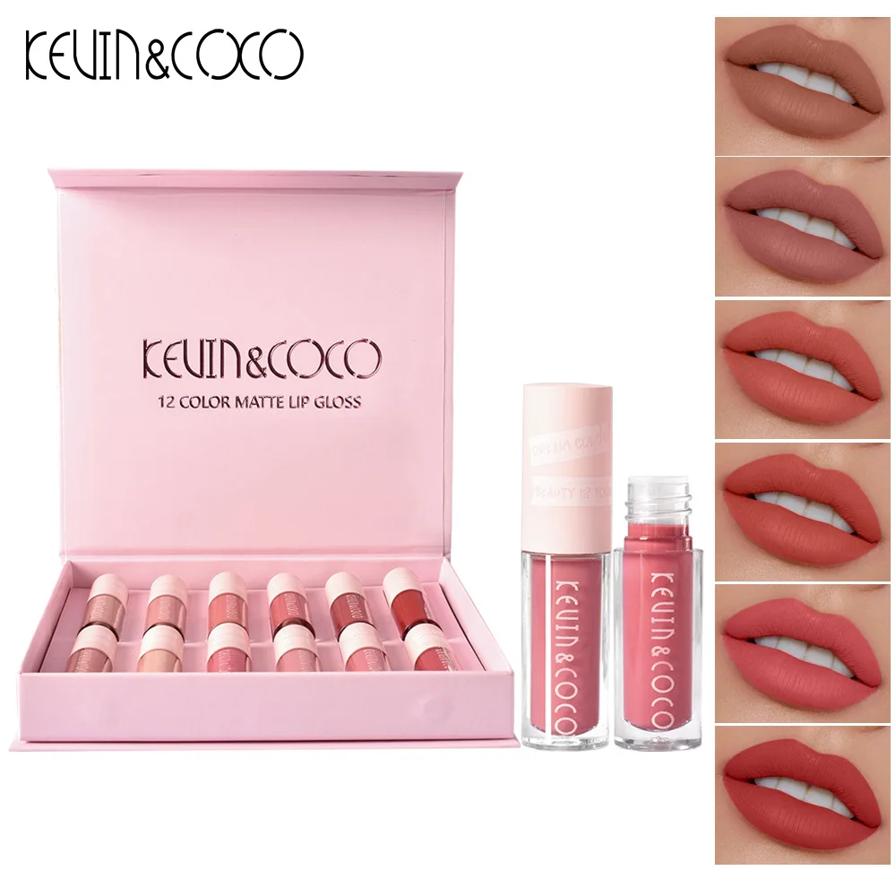 KEVIN COCO 12 Colors Non-stick Cup Lip Gloss Set Waterproof Long Lasting matte lipstick box lip tint korean makeup