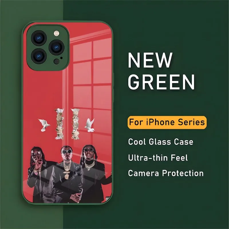 

Чехол для телефона Migos 2023 новый для IPhone 14 Pro 13 11 12 XR XS MAX 7 8 X Plus 13 ночные зеленые стеклянные чехлы