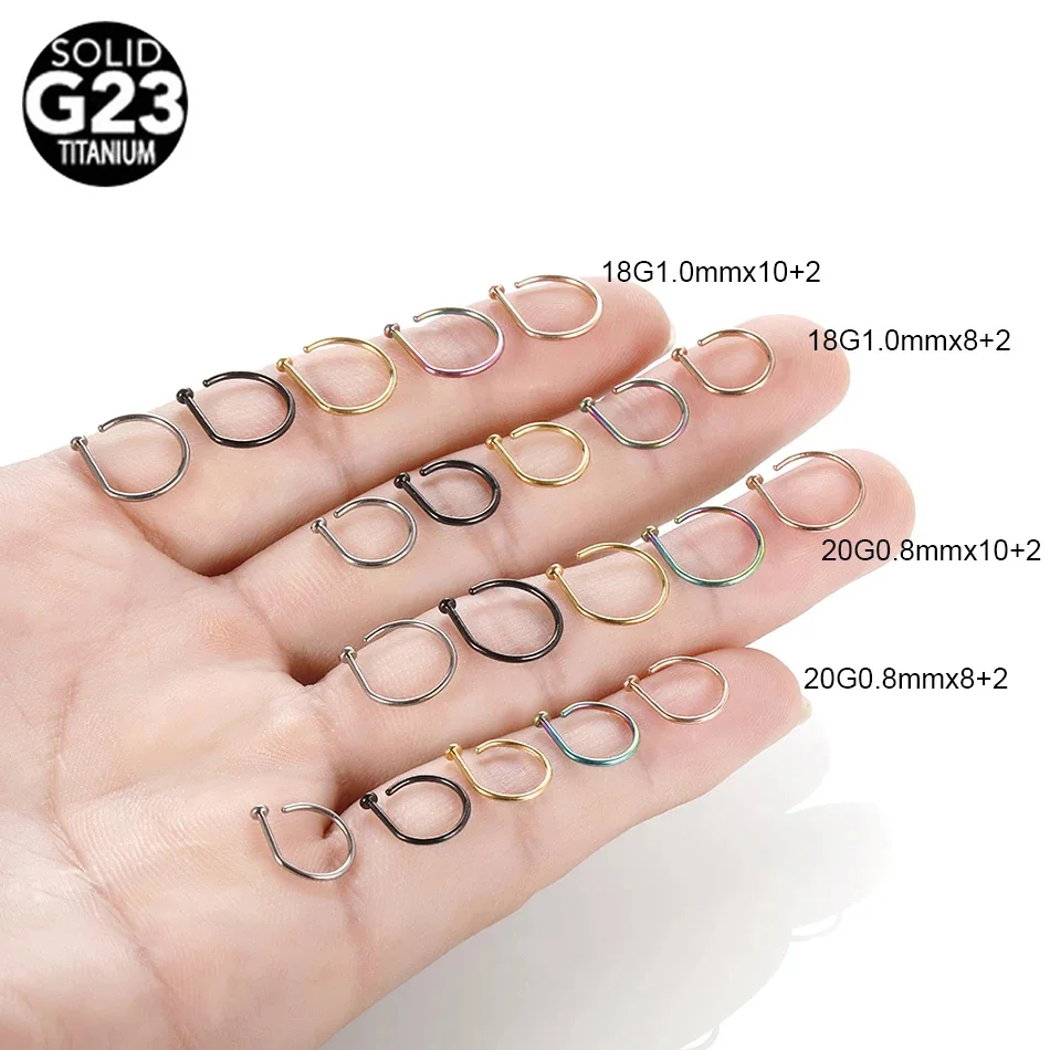 10Pcs/set G23 Titanium D Shape Nose Hoop Ring Nose Septum Ring Ear Cartilalge Piercing Nostril Nariz Piercing Body Jewelry