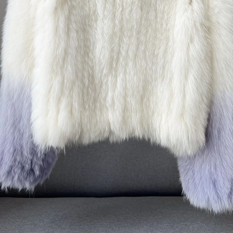 2022 Autumn Winter New Gradient Real Fur Coat Winter Women Handmade Double-sided Woven Fox Fur Coat Women's Fashion Fur Jacket