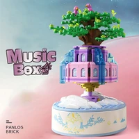 mocpuzzle stitching artwork building block princess castle rotating music box compatible girl assembling brick toy surprise gift