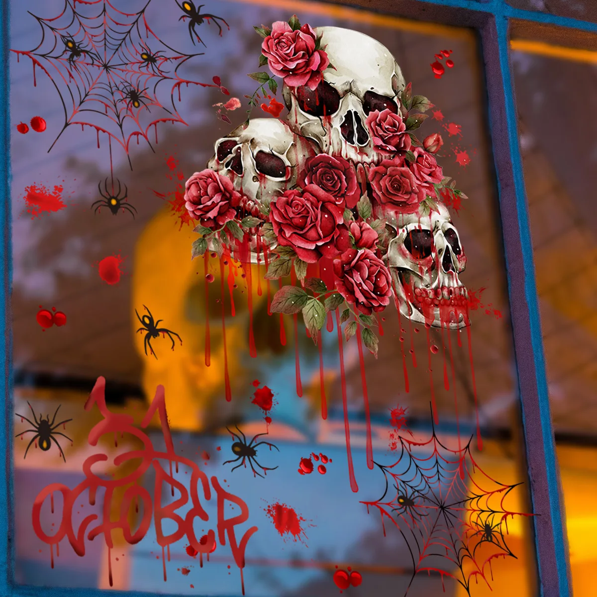 Наклейка на окно Красная роза с надписью летучая мышь