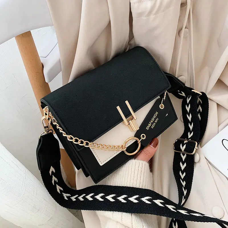 

MBTI Versatile Simple Contrast Color Shoulder Bag 2022 Summer and Autumn Fashion Korean Casual Broadband Crossbody Bag for Women