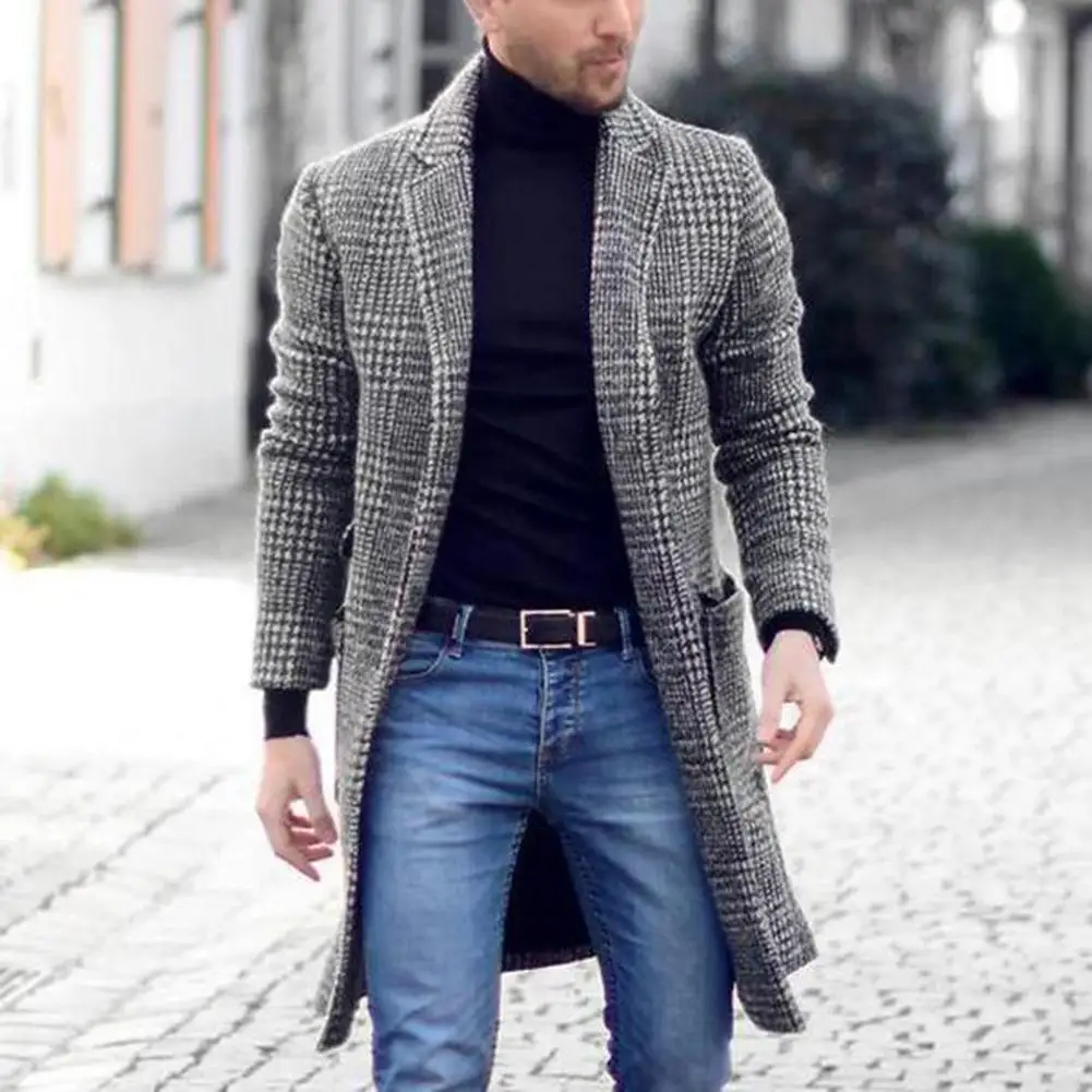 

Высококачественное новое осенне-зимнее теплое мужское Ретро модное эксклюзивное однобортное пальто длинное шерстяное Пальто Повседневно...