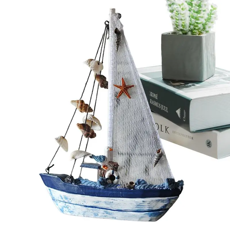 

Wooden Miniature Sailing Boat Wood Boat Model Ornaments Decor Reusable Wood Sail Boats Ornament For Nursery Party Bathroom