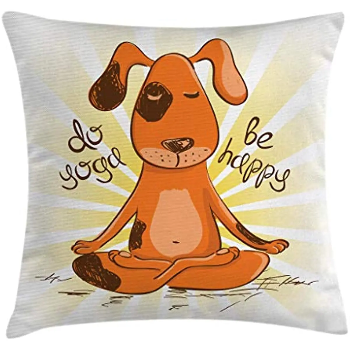 Do Yoga Be Happy Cartoon Red Dog Sitting on Lotus Position of Yoga Fun, Decorative Square Accent Pillow Case,18X 18