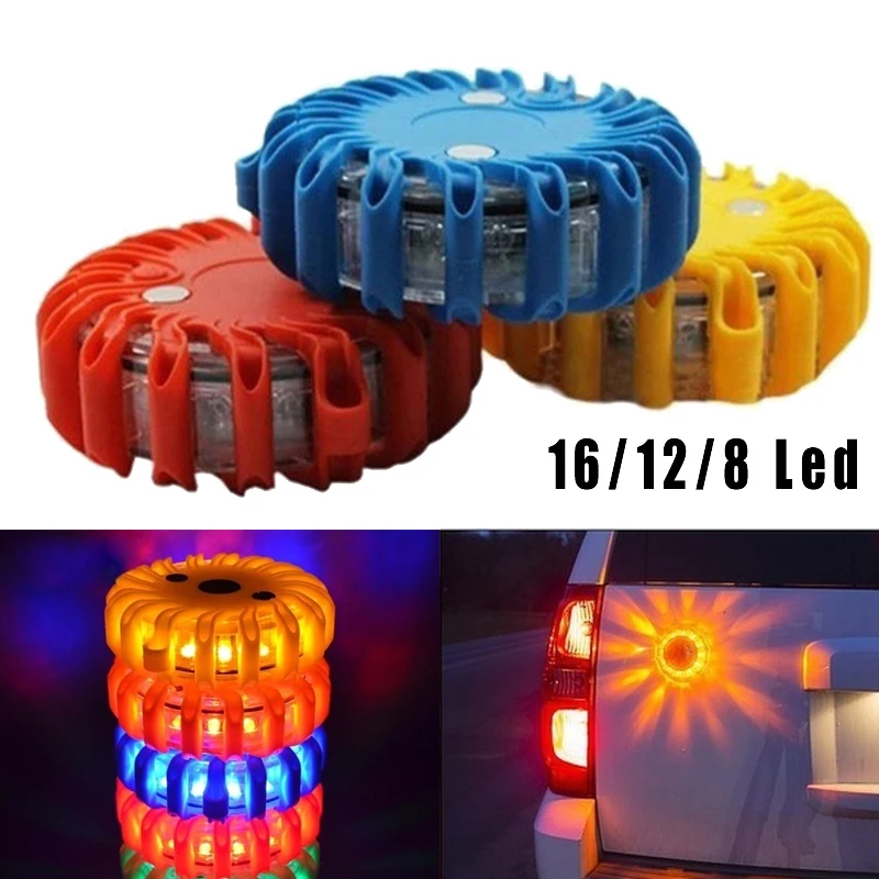 

LED Emergency Auto Flashlight Battery Powered Flashing Warning Night Lights Roadside Disc Beacon Red Yellow Road Magnetic Lamp