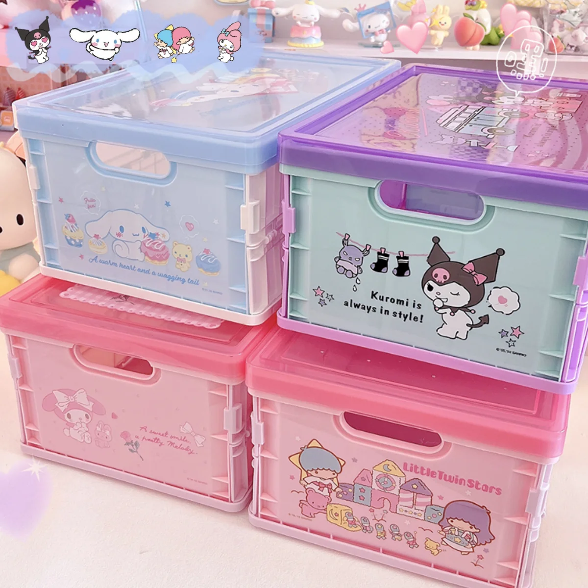 

Kawaii Sanrio My Melody Desktop Folding Organizing Basket Student Plastic Stationery Organizing Box Large Medium Small
