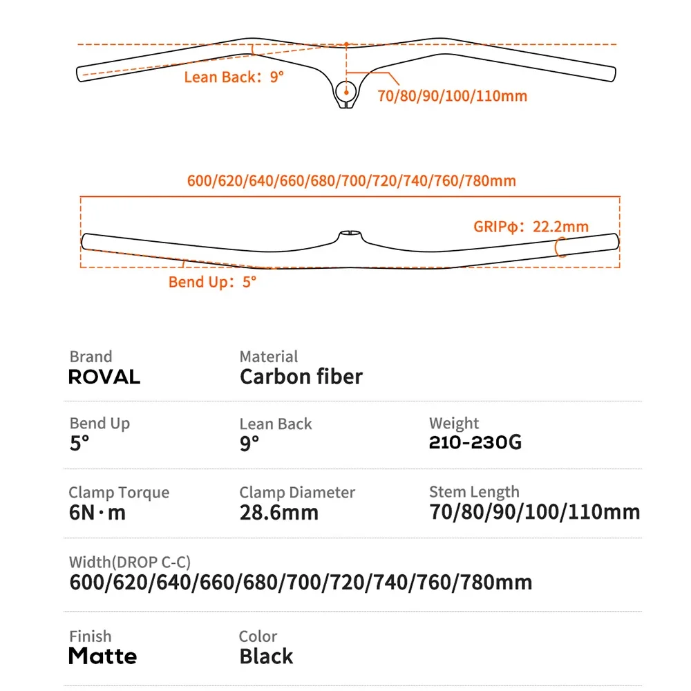 Встроенный карбоновый руль ROVAL MTB T1000 2024 28 6 мм 10 градусов вынос 70/80/90/100