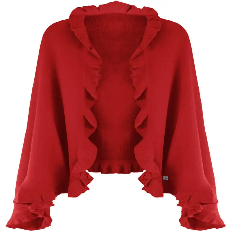 

Knit Poncho Shawl With Ruffled Edge