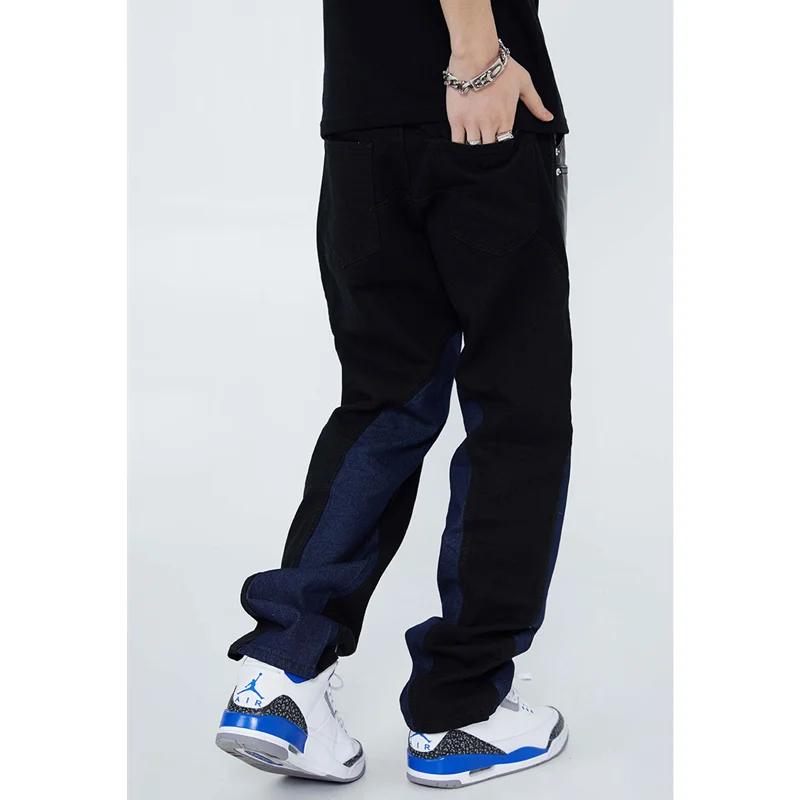 Men's Wear New Recreational Vintage Black Parchment Jeans Stacking Texture Straight Cylinder Loose Street Trousers Autumn Female