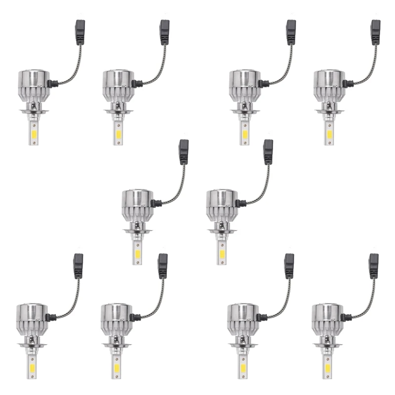 

New 10Pcs C6 LED Car Headlight Kit COB H7 36W 7600LM White Light Bulbs