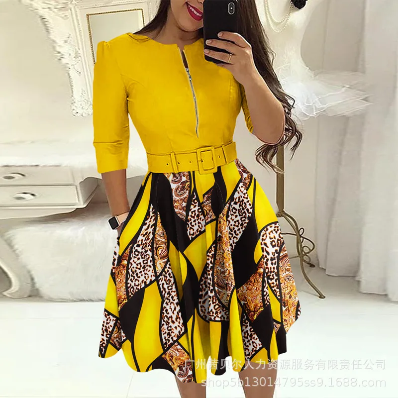 

Женское платье средней длины, Повседневное платье на молнии с леопардовым принтом в стиле барокко