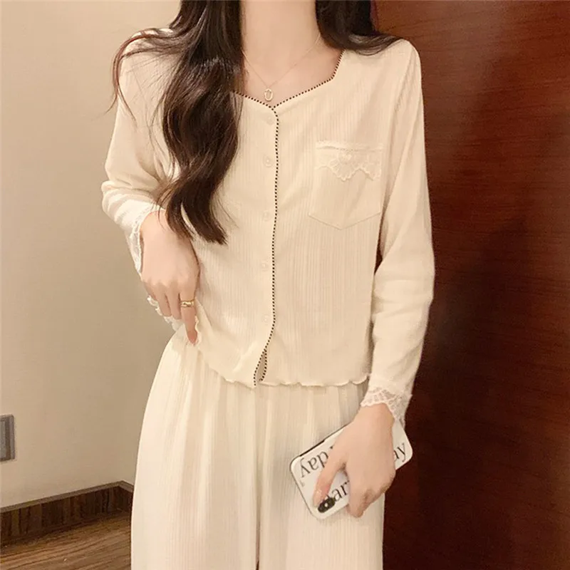 Japanese Style Housewear Suit Women's Pajamas Spring Autumn Cotton Long-Sleeved Cardigan Sleepwear Pyjama Femme Nightwear