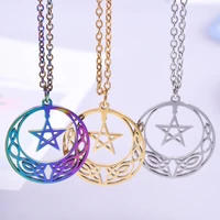 pentagram charm stainless steel necklaces for women men accessories vintage star pendant necklace round symmetrical pattern gift