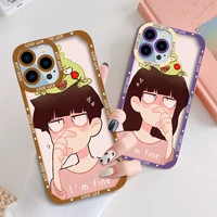 cute couple phone cases for iphone 13 12 mini 11 pro max xs x xr 7 8 plus se 2020 2022 transparent soft tpu shell cartoon covers