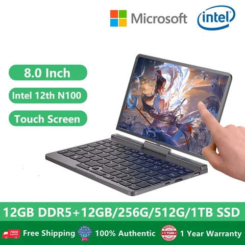 Карманный ПК, ноутбуки, Yoga, мини-ноутбук с сенсорным экраном 2 в 1, вращение на 360 градусов, Intel Alder N100, 12 ГБ DDR5 WiFi6 нетбук, микро ПК компьютер