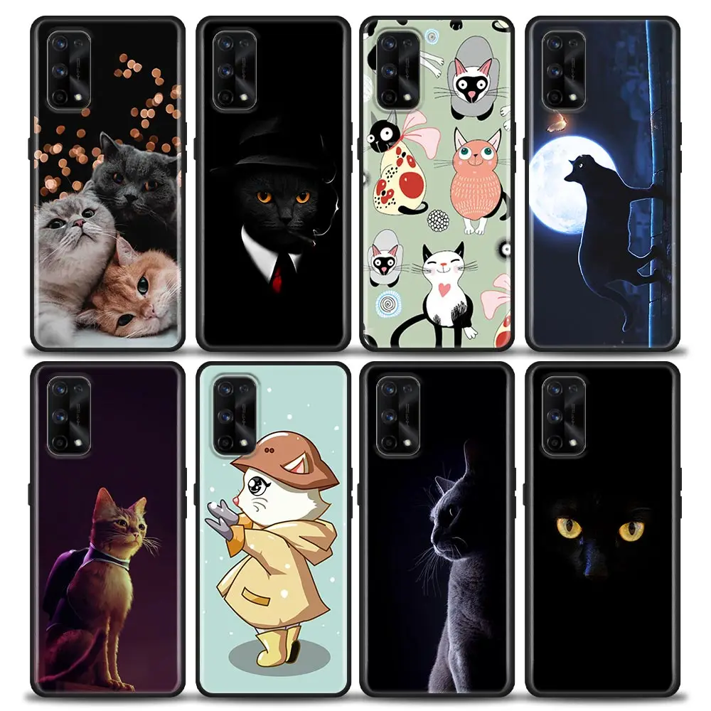 

Phone Case for Realme 5 6 7 X7 X50 5G Pro Case Ultra 7i C3 C11 C15 XT Soft Silicone Cover Cute Cartoon Cat