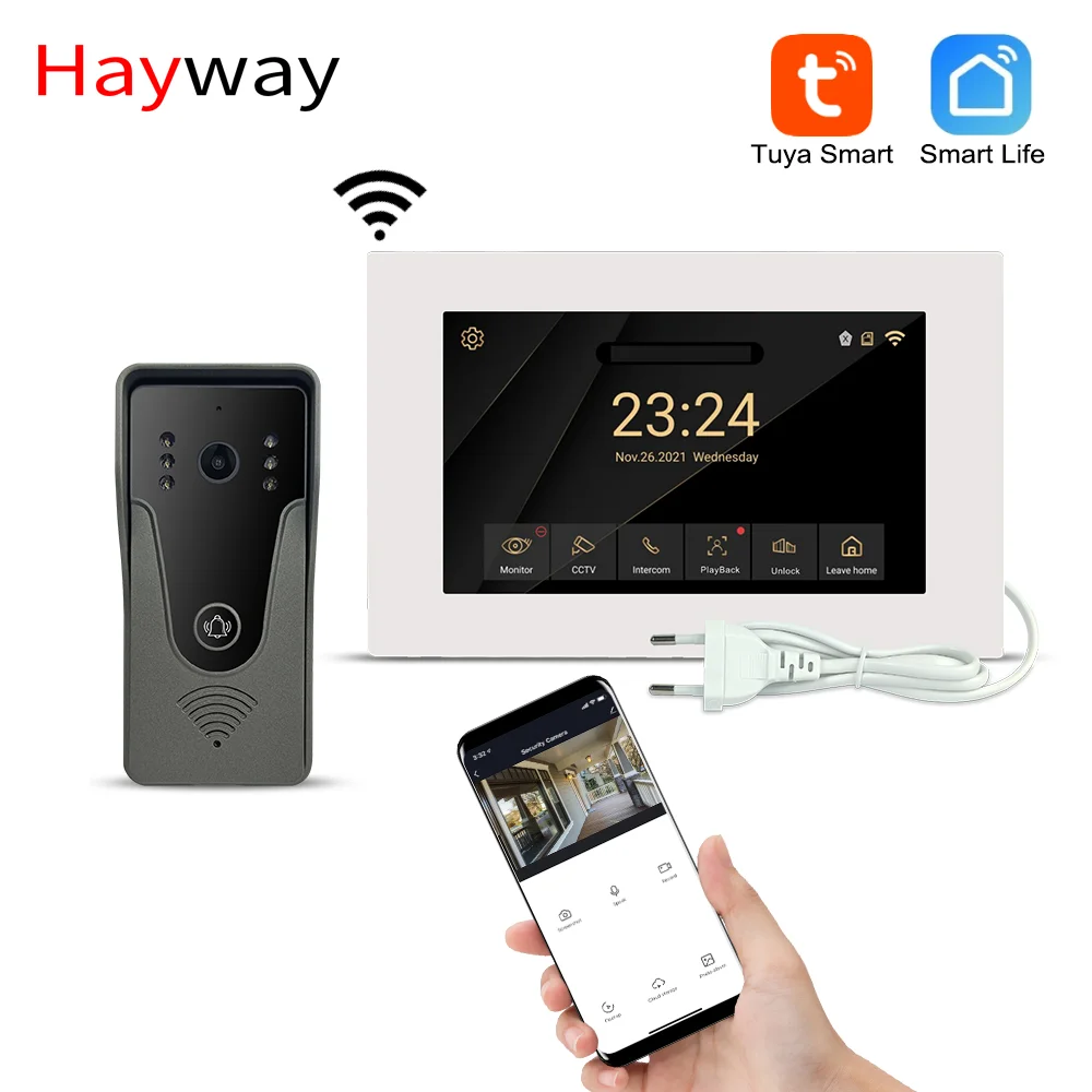 Hayway Tuya Smart Home Video Intercom System 7 Inch Wireless WiFi Video Door Phone 1080P Full Touch Monitor One Click Unlock