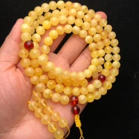 new arrival natural stone yellow beeswax amber 37g bracelet 108 beads smooth round loose fine jewelry making diy bracelets 8mm