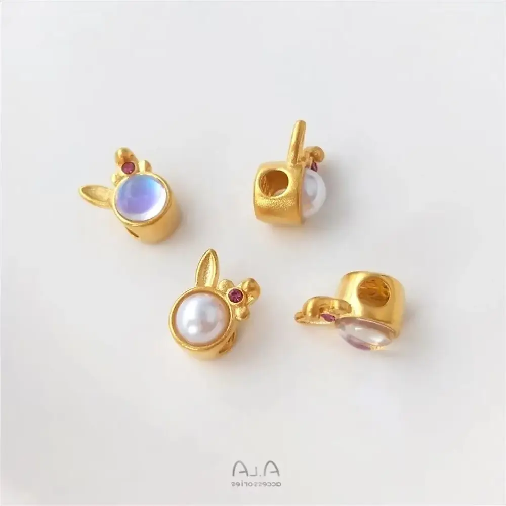 Песочное золото инкрустированный искусственным жемчугом лунный камень кролик