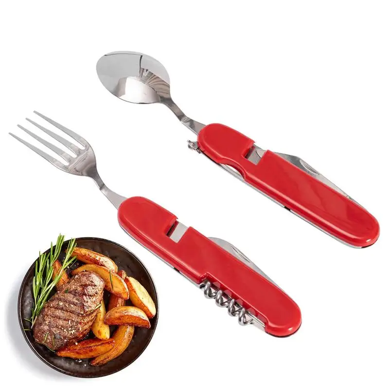 

Camping Tableware Utensils Camping Utensils With Case Stainless Steel Fork Knife Spoon Bottle Opener Set Camping Cutlery For