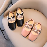 spring hot pu princess korean with pearls fashion kids performance solid black dress mary janes flat soft children japanese shoe