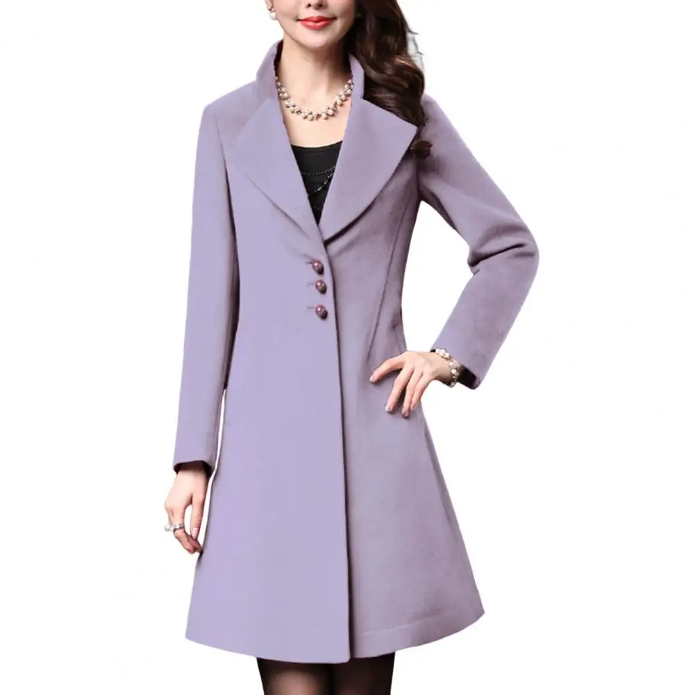 

Winter Coat Women 2022 Solid Color Lapel Long Sleeves Cardigan Warm A-line Formal Thicken Midi Length Autumn Coat for Banquet