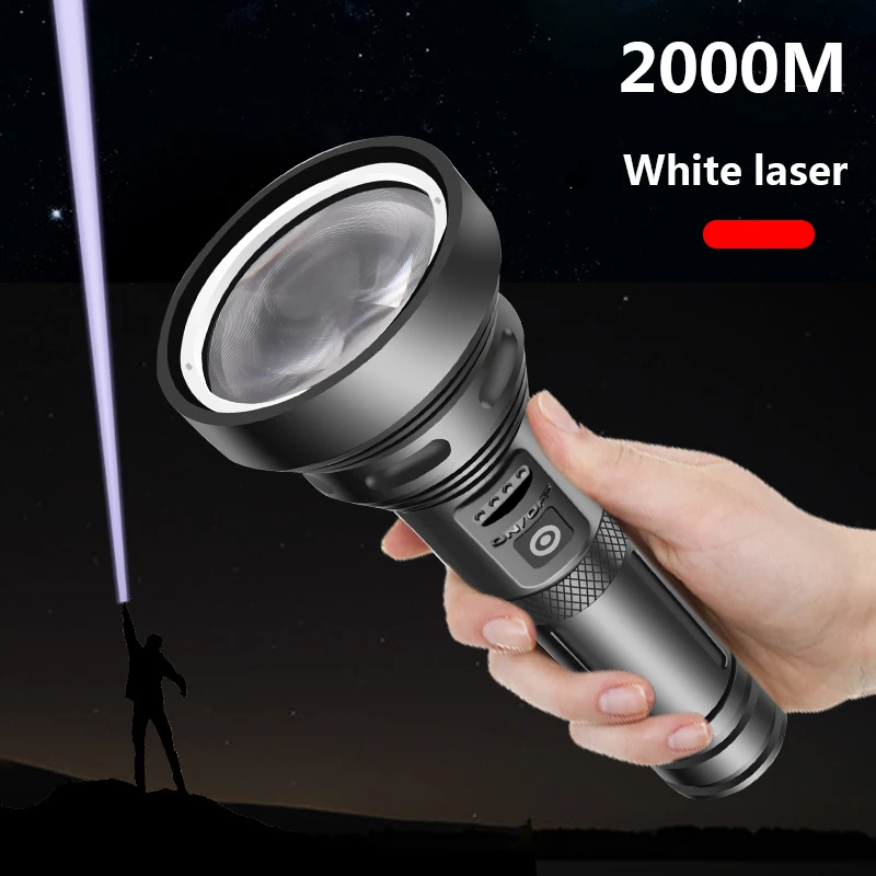 

2000 Meter 20,000,000LM Powerful White Laser Led Flashlight Zoomable Torch Hard Light Self Defense 18650 26650 Battery Lantern