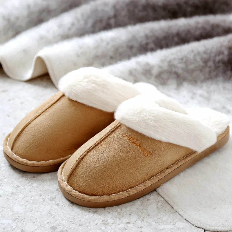Original Winter Slippers Furry Warm Home Men Flat Slipper Light Soft Comfortable Women's Cotton Shoes 2022 Indoor Plush Slippers