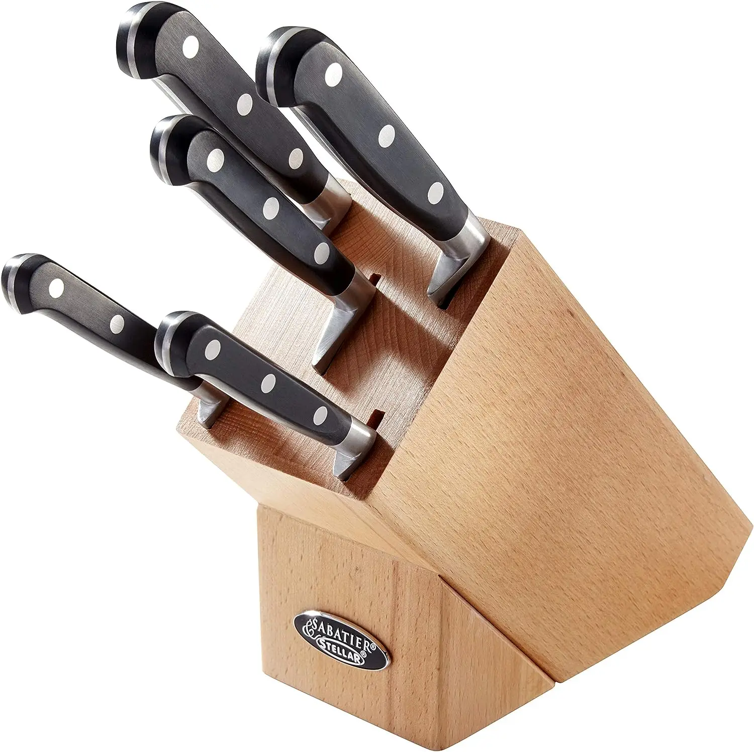 

6-Piece Set of Knives with Wooden Knife Block, Sharp Stainless Steel Blades - Fully Guaranteed