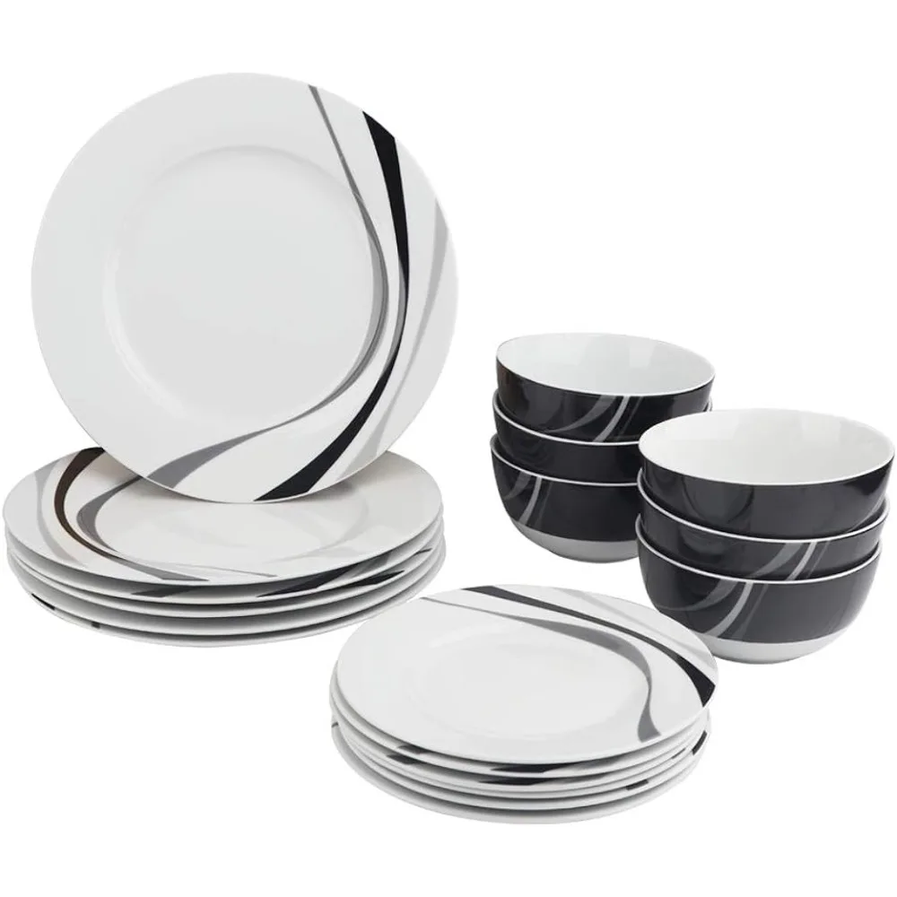 

Набор кухонной посуды из 18 предметов, тарелки, блюда, миски, сервис для 6, набор столовых приборов, посуда и тарелки, наборы кухонных принадлежностей