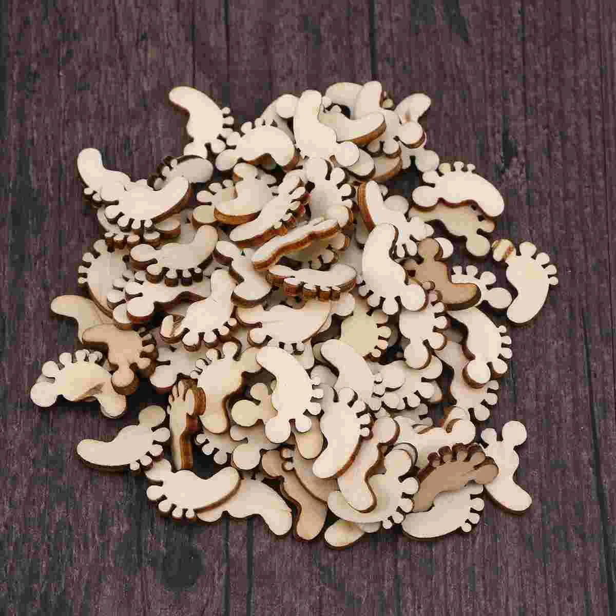 

100pcs Cartoon Foot Shape Wooden Pieces Cutouts Craft Embellishments Wood Ornament Manual Accessories for DIY