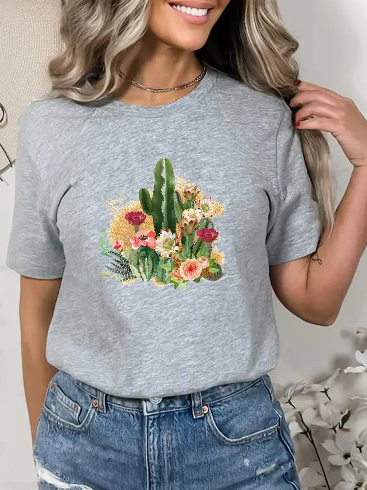 

Cactus Watercolor Lovely 90s Short Sleeve Summer Clothes Print Graphic T-shirt Lady Fashion Women Female Shirt Tee