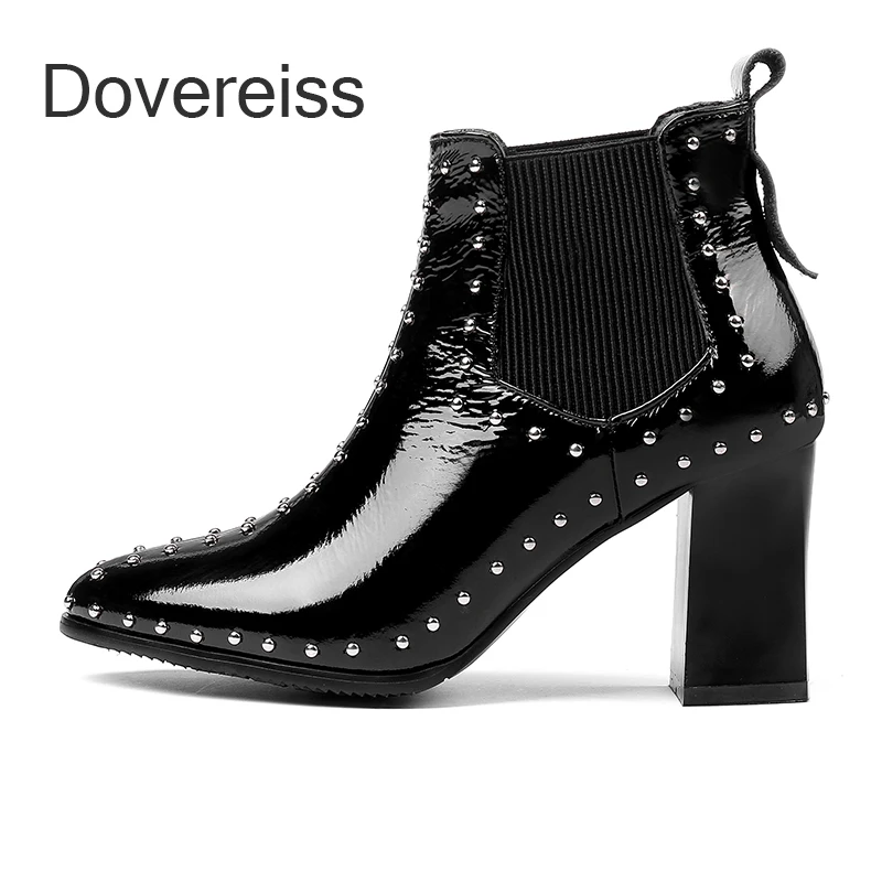 

Dovereiss 2022Fashion Winter Female Ankle Boots Genuine Leather New Sexy Back Zipper Chunky Heels Ladies Short Boots 42 43 44 45