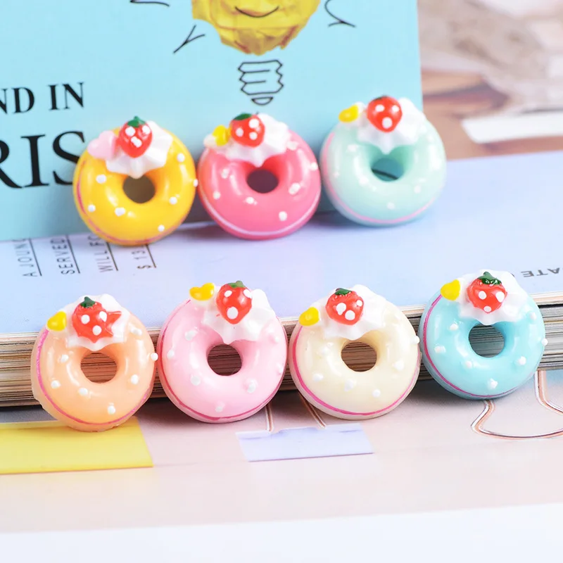 

Смола, Клубничные пончики, кабошон с плоской обратной стороной, имитация еды, украшение для телефона, скрапбукинг, украшения для рукоделия, ...