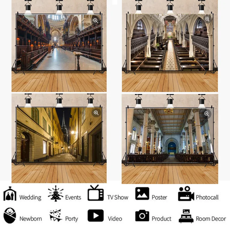 

Vinyl Auditorium European Style Church Photography Backdrop Props Architecture Zagreb Cathedral Photo Studio Background DL-02