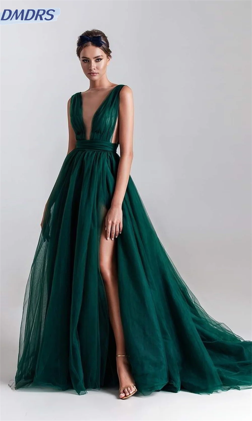 

Женское вечернее платье без рукавов, белое фатиновое платье с глубоким v-образным вырезом, без рукавов, в пол, для невесты,