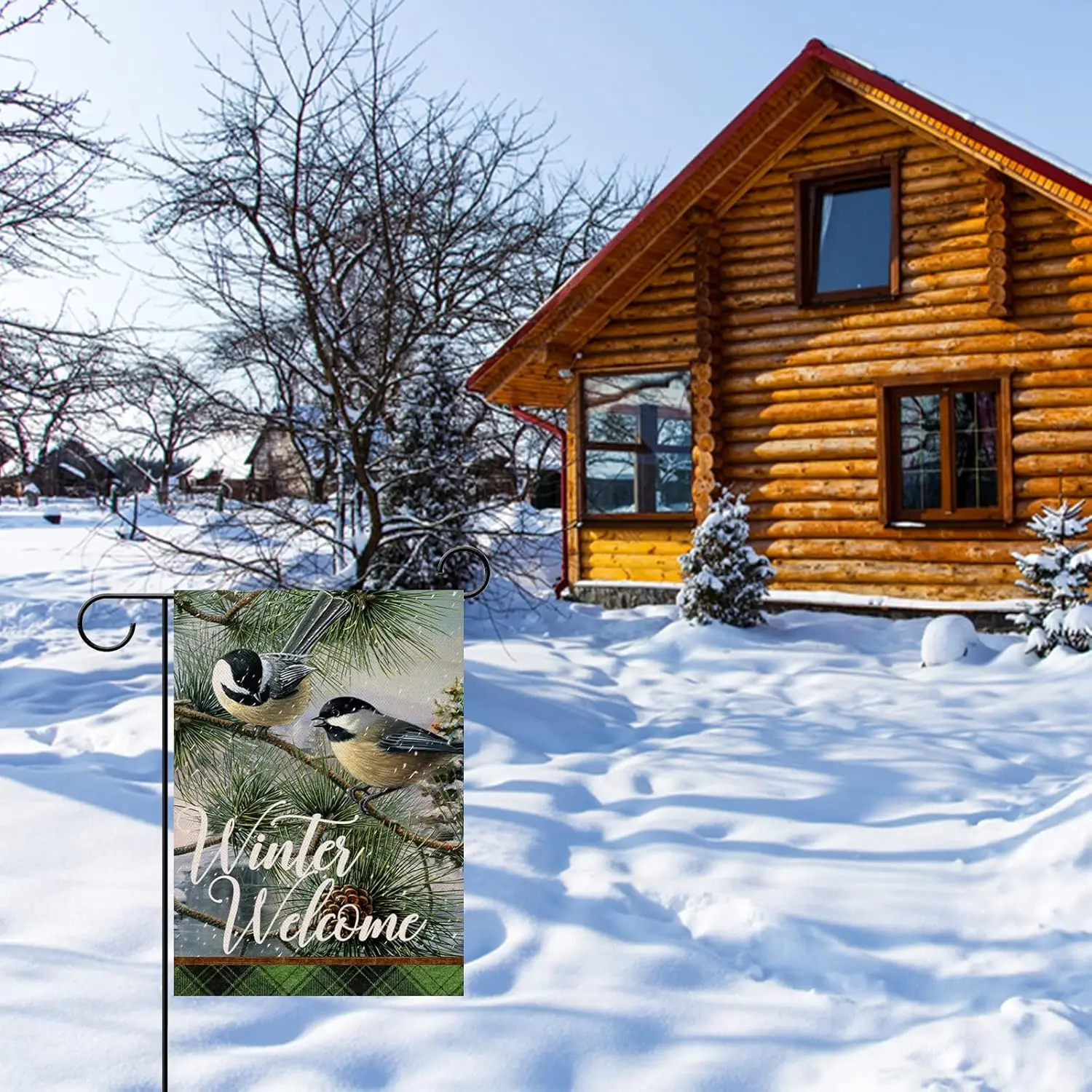 Домашний декоративный зимний флаг с изображением цыпочки и сада двор дома птицы