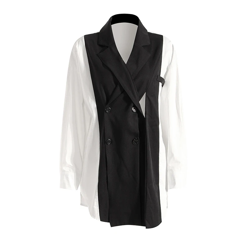 

SeeBeautiful Simple Contrast Color Stitching Blazer Coat Double Breasted Long Sleeve New Fashion 2022 Autumn Woman Q709
