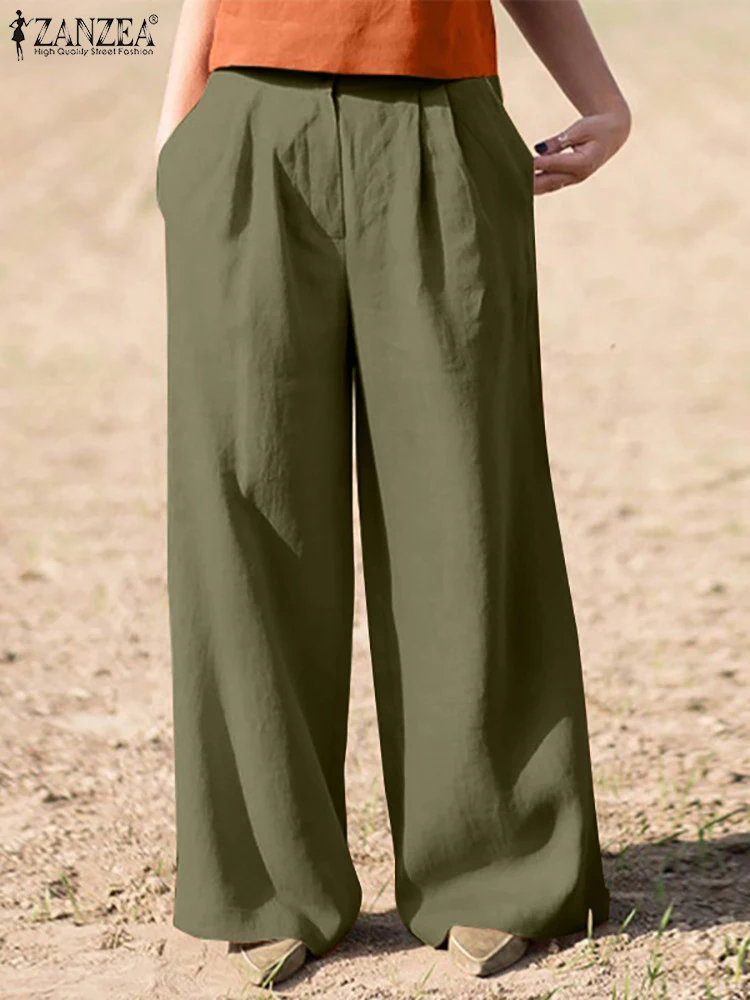 

ZANZEA Stylish Vintage Wide Leg Pant Women Autumn Solid Ankle Length Palazzo Femme Elegant Pantalon High Waist Loose Trousers