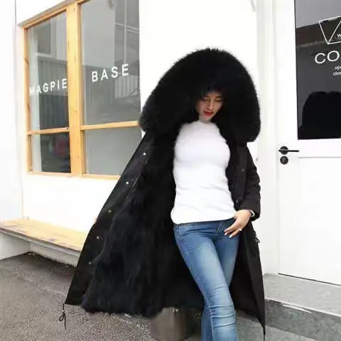 New Winter Ladies Casual Fashion Cotton Clothing Long Women's Disassembled Raccoon Fur Thick Big Size Coat
